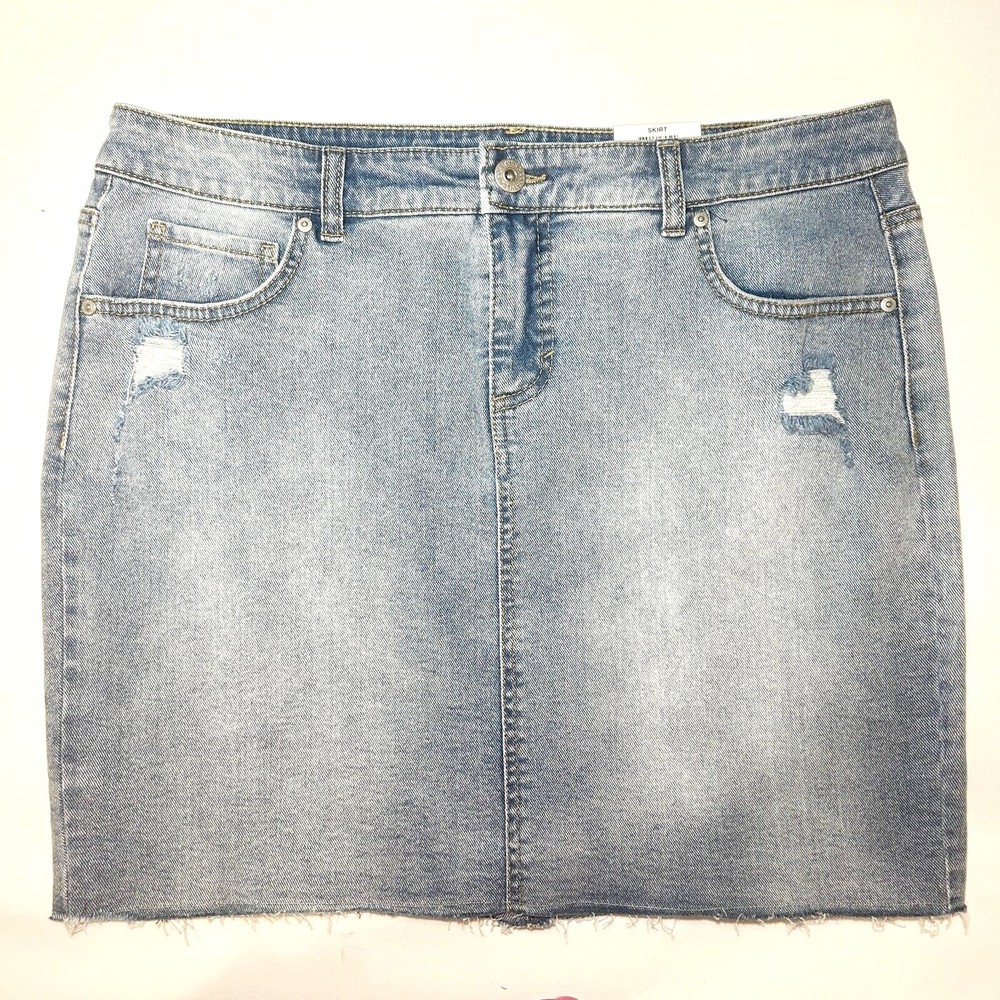 Style & Co Mid Rise Distressed Denim Jean Skirt NWT Size 14P
